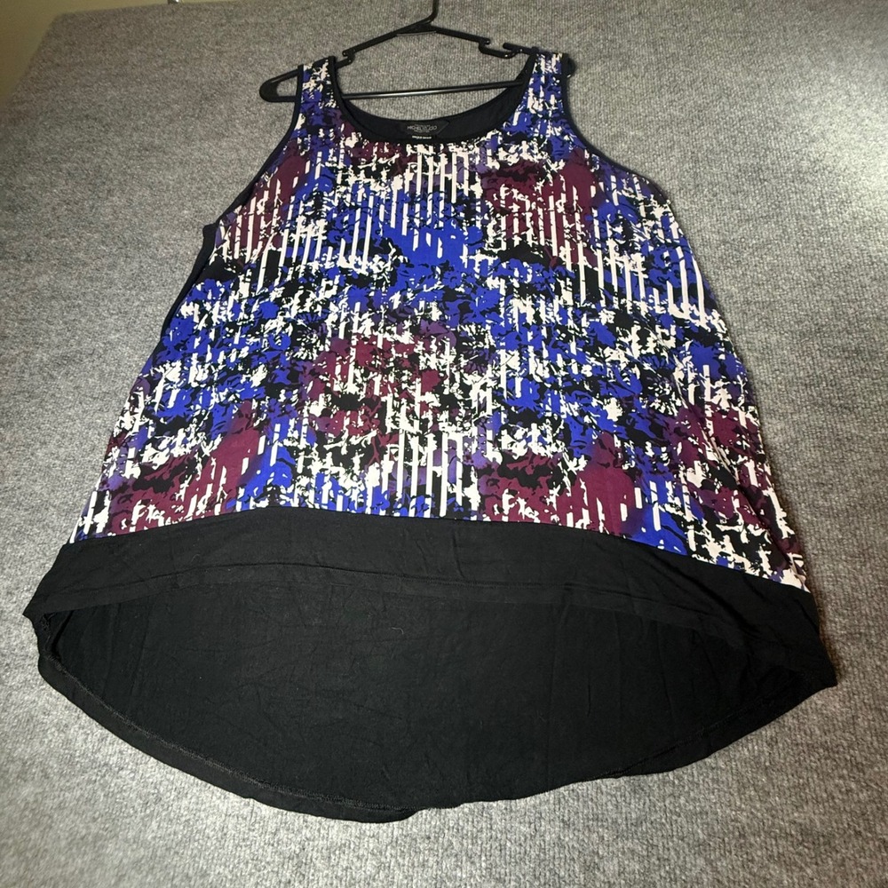 Michel Studio Womens 2X High‎ Low Tank Top Abstract Print Blue Purple Sleeveless